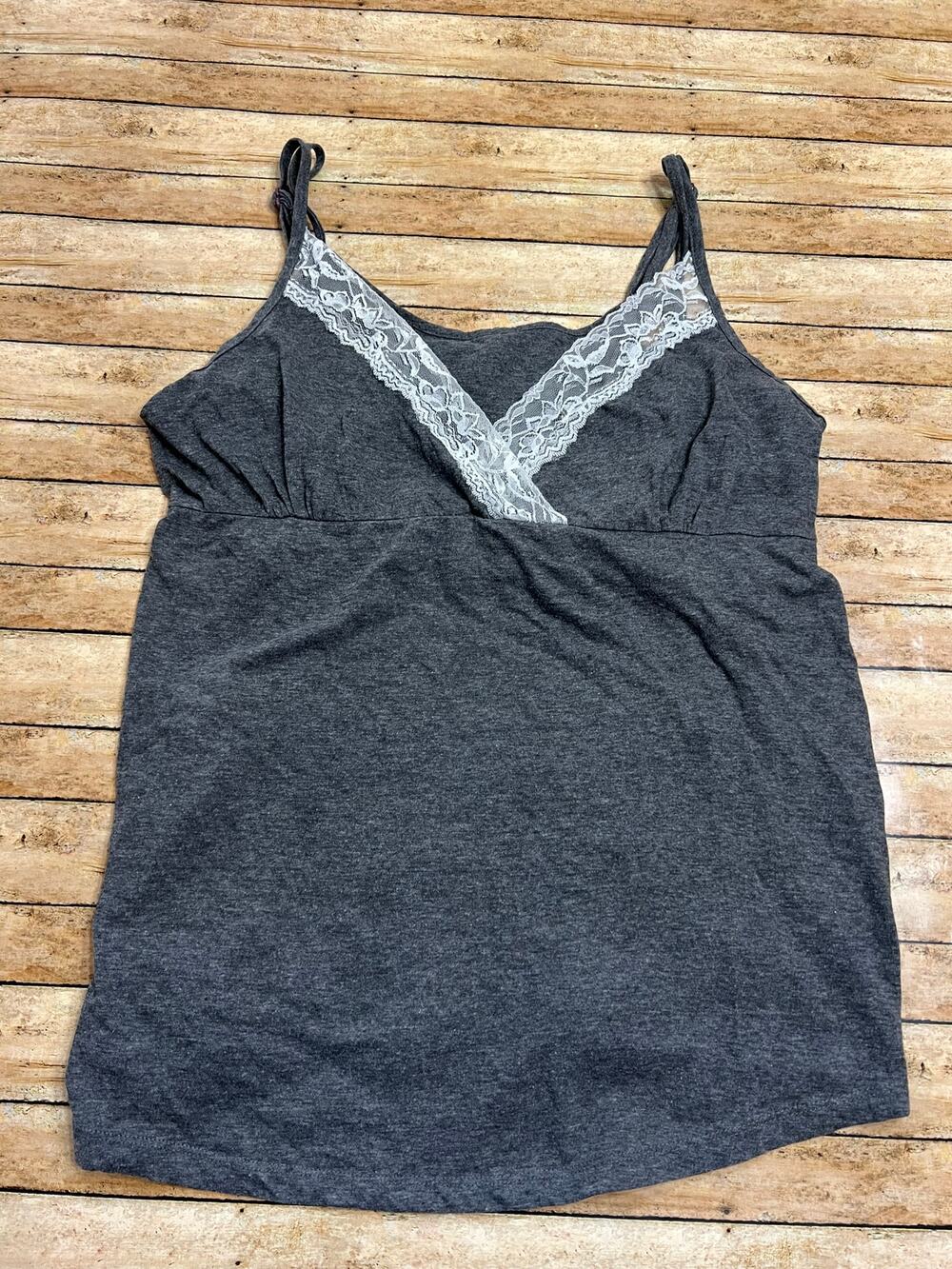 Thyme Maternity Gray Nursing Cami Sleepwear Pajama Top Tank Lace Size L